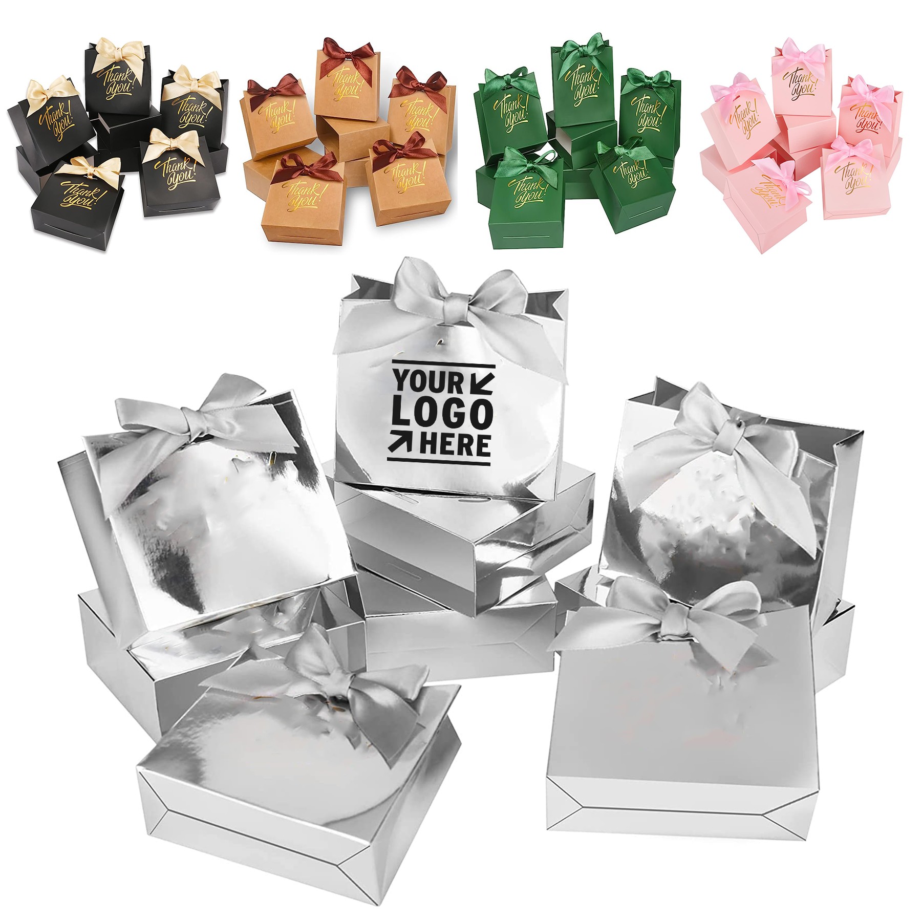 4.5 x 1.8 x 3.9 Inches Party Favor Silver Paper Gift Candy Bag with Bow Ribbon 3
