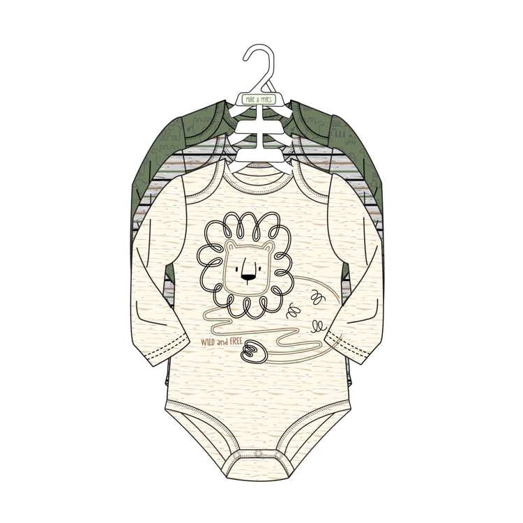 3pk Boys Long Sleeve Creepers Size 0-9M 2
