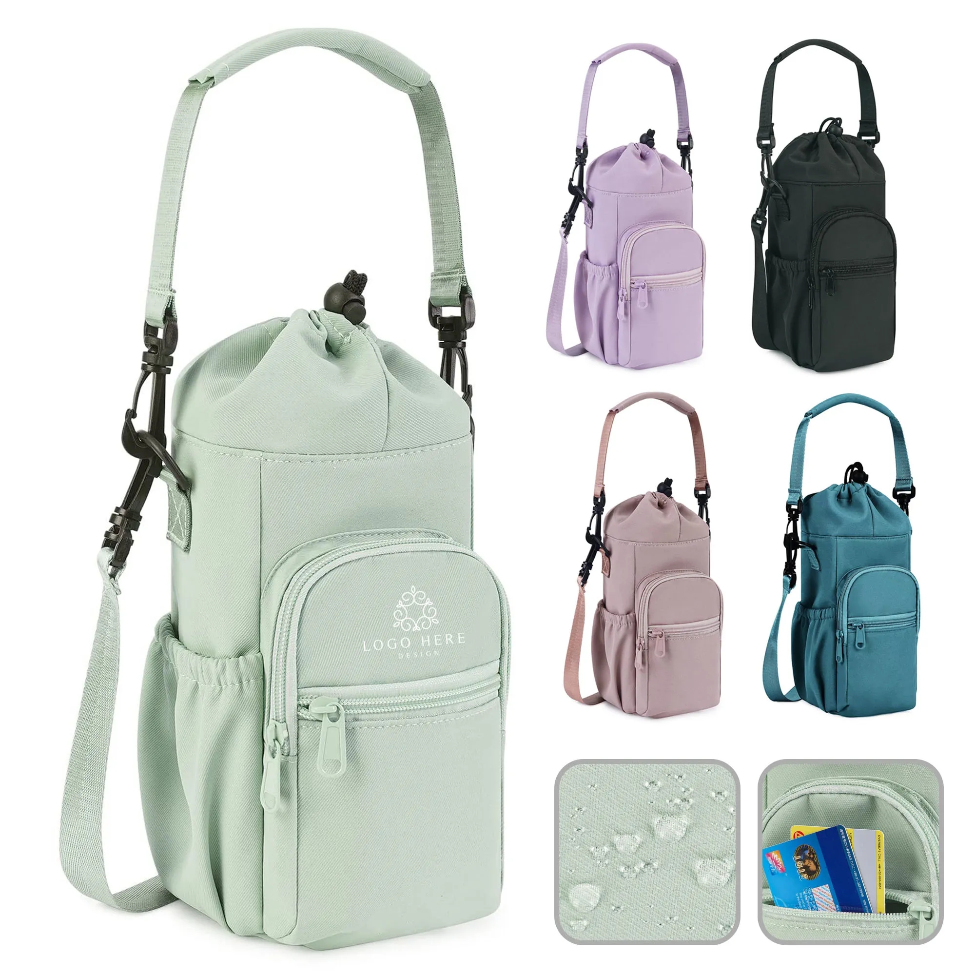 Water Bottle Drawstring Carrier Bag with Phone Pocket 3