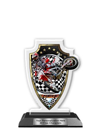 Acrylic Trophy: 6" Shield, MX RED Design, 3x5" 2