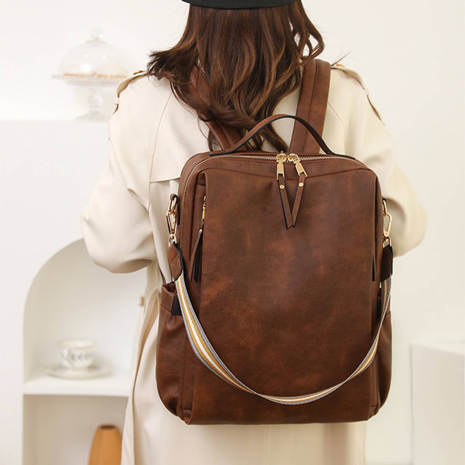 Lightweight Multi-Pocket PU Leather Women Backpack 3