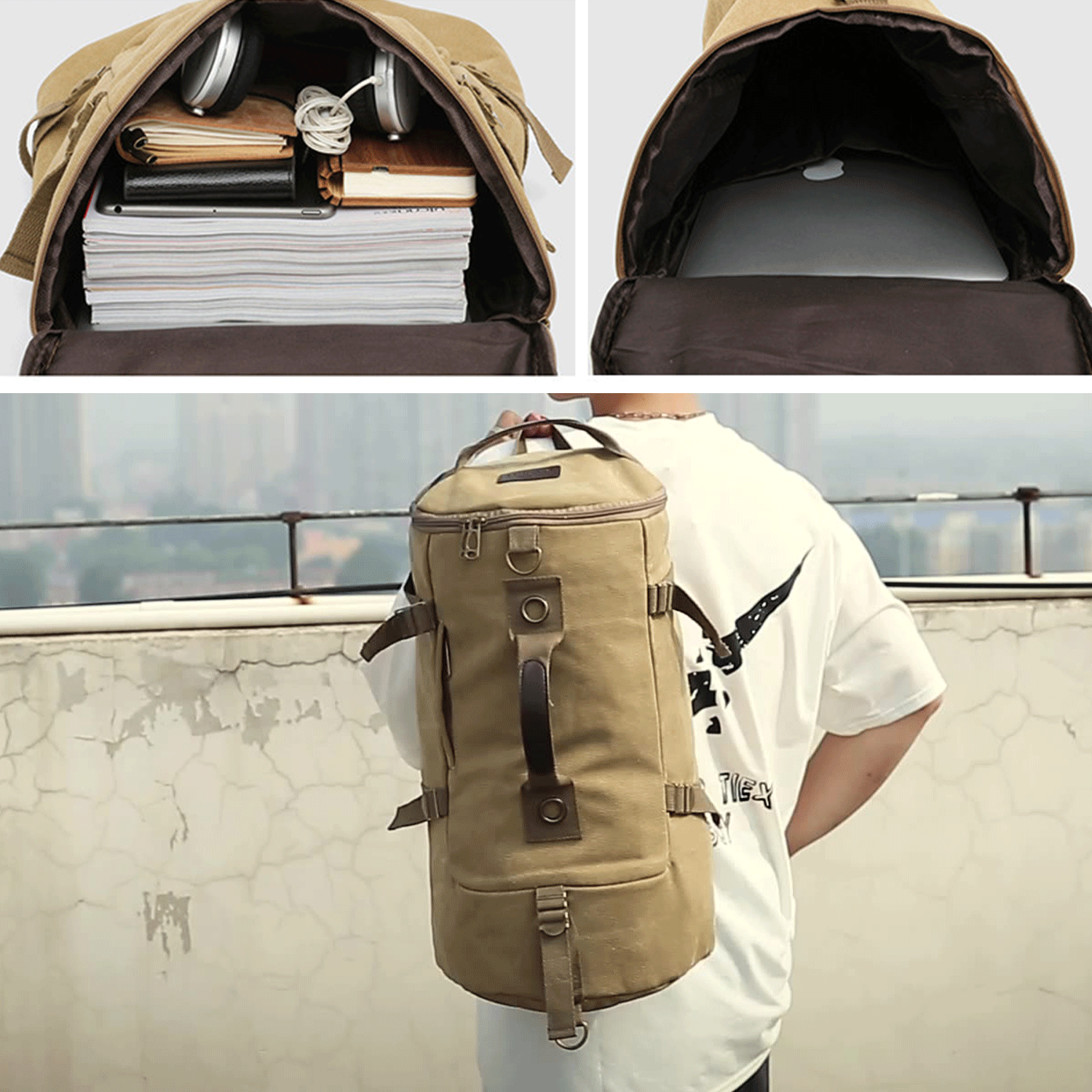 Multi-function Vintage Canvas Portable Backpack Duffel Bag 3