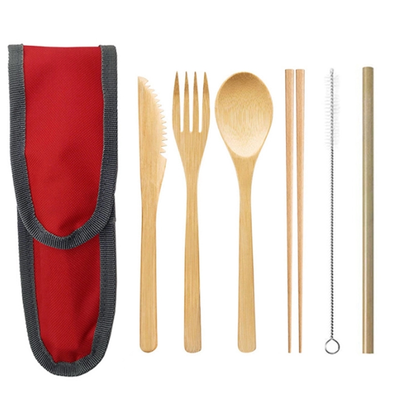 Bamboo travel tableware set with Carrying Case 2