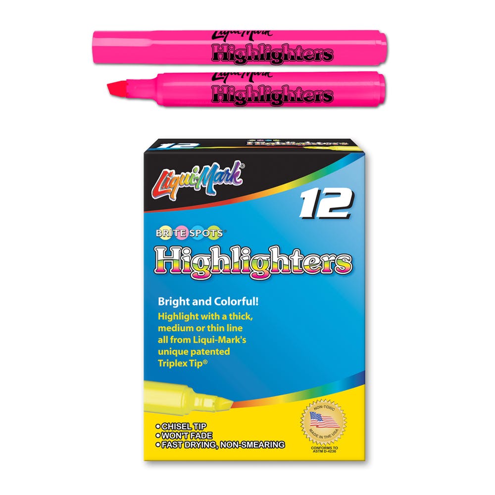 Highlighters - 12 Count Fluorescent Pink Chisel Tip 2