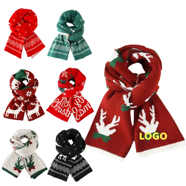 Christmas Reindeer Pattern Knit Scarf, Cozy Winter Holiday W 3