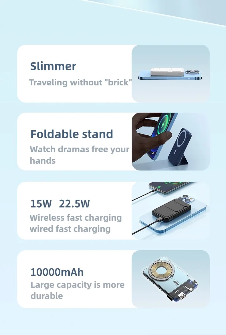 10000mAh Magnetic Wireless Power Bank with Foldable Stand and Fast Charging 3
