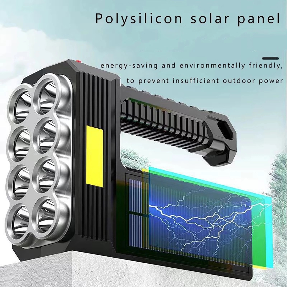 Solar Rechargeable Flashlight With Cob Sidelight 2