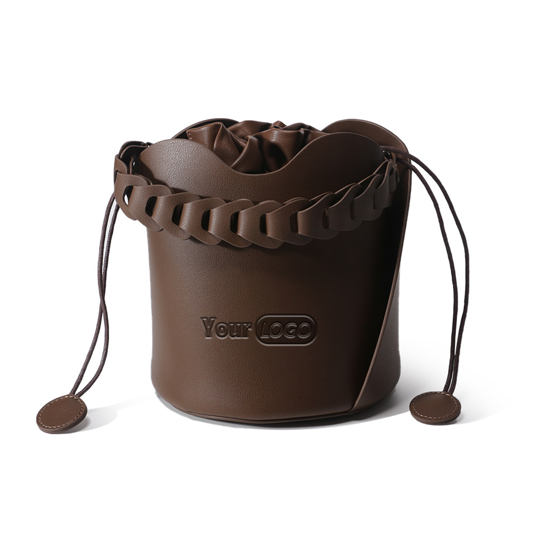 Genuine Leather Ruffled Bucket Cross-body Bag 4