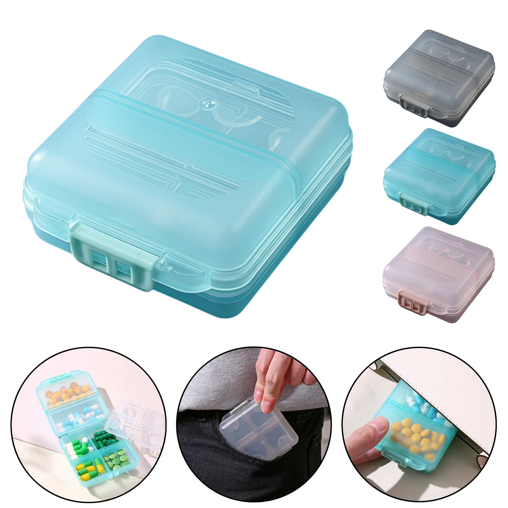 Portable 7-Day Pill Organizer with 6 Compartments, Large Capacity 2