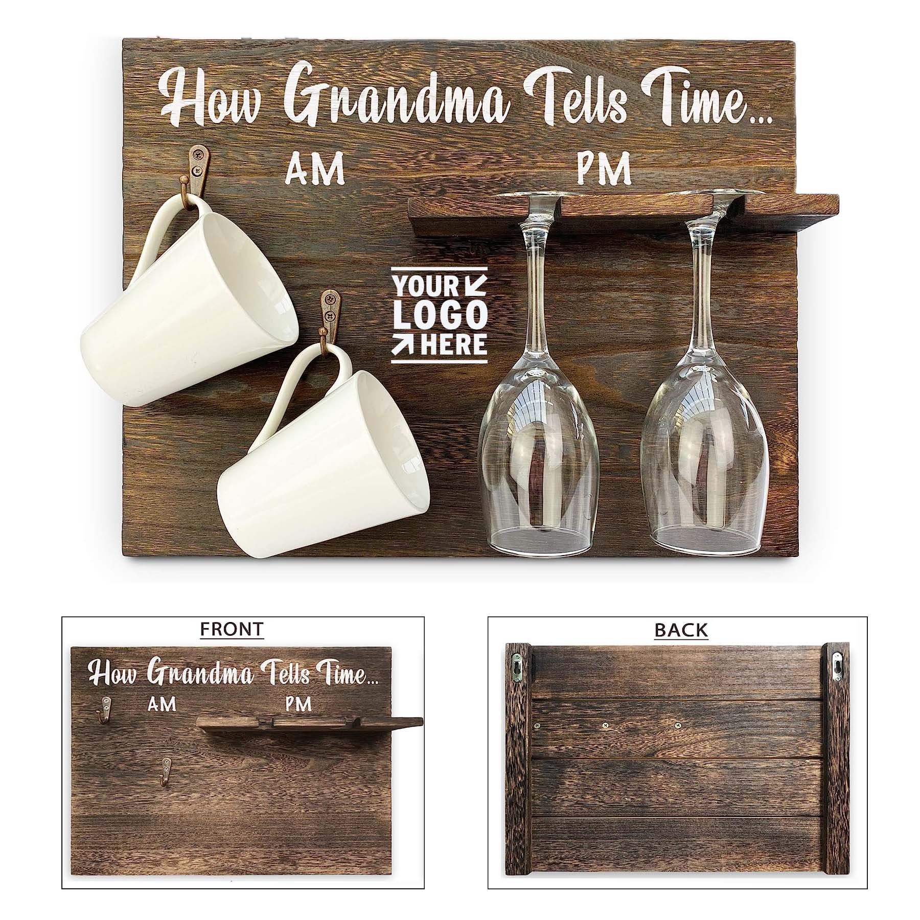 Grandma Mothers Day Birthday Gift Wooden Wine Glass Cup Holder 2