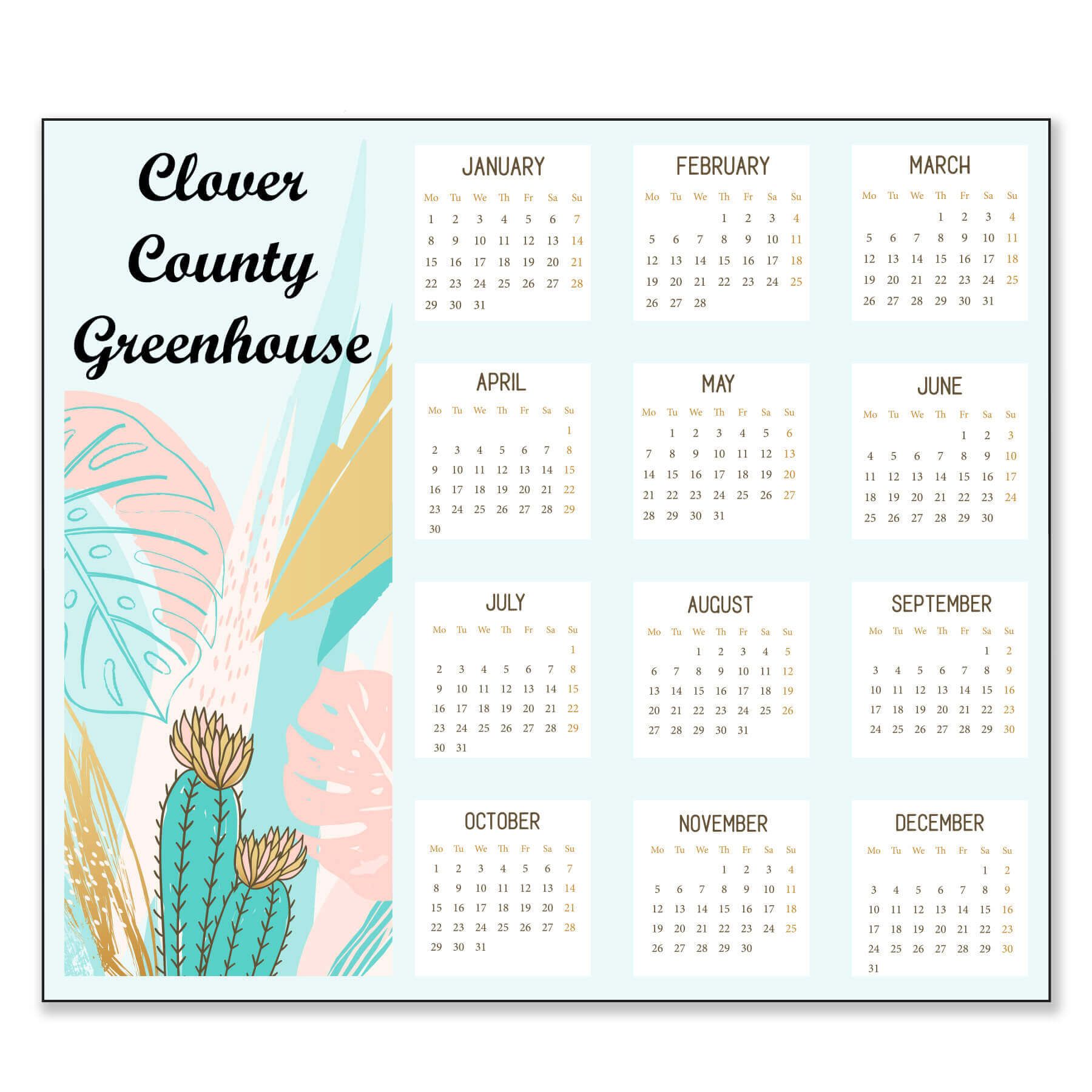 3.5" x 4" Small Magnetic Calendar 20 Mil 2