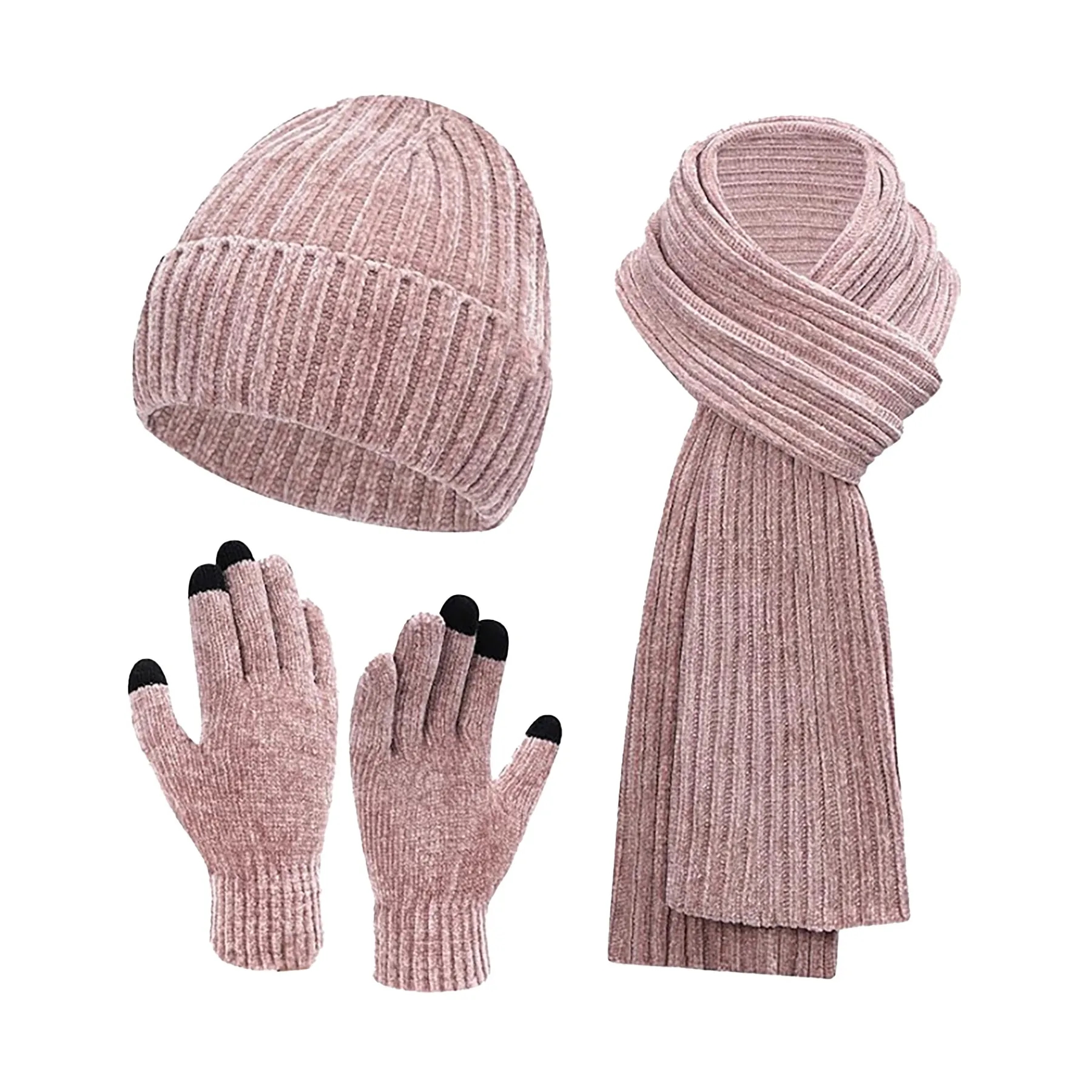 Polyester Women's Hat, Scarf, Gloves Three Piece Set 2