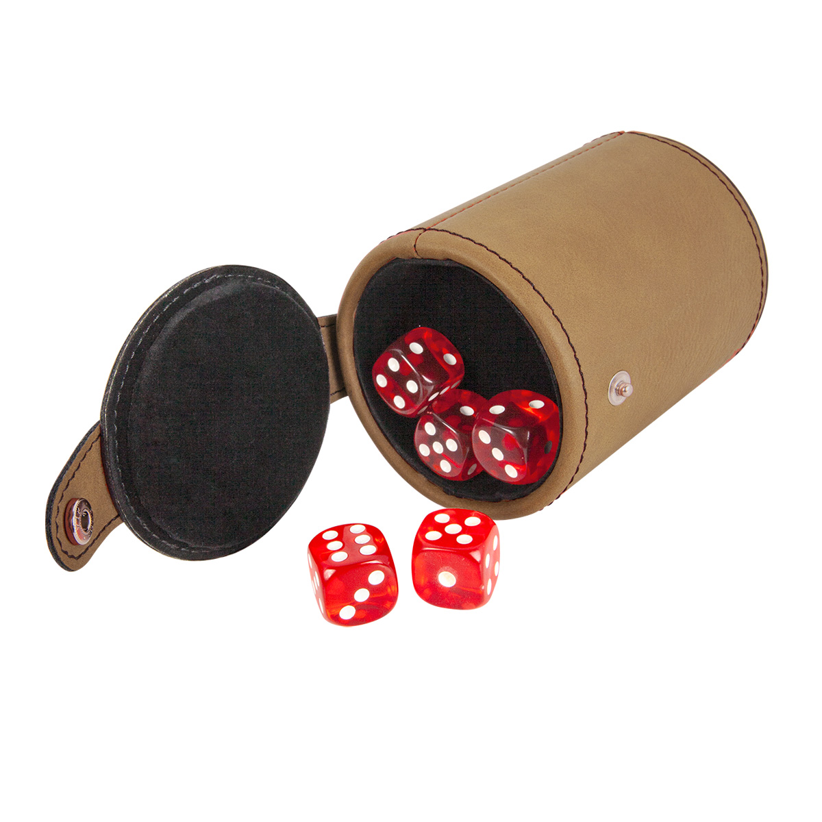 Light Brown Leatherette Dice Cup w/ 5 Dice 2
