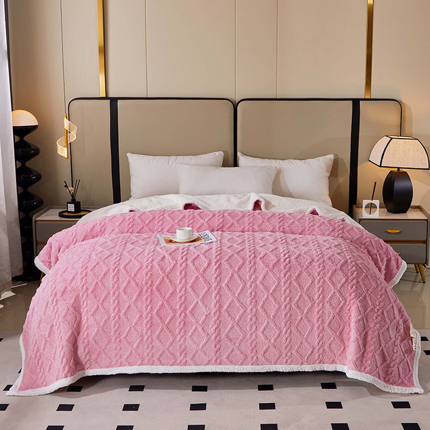 Thick Double-Layer Lamb Wool Jacquard Nap Office Blanket 6