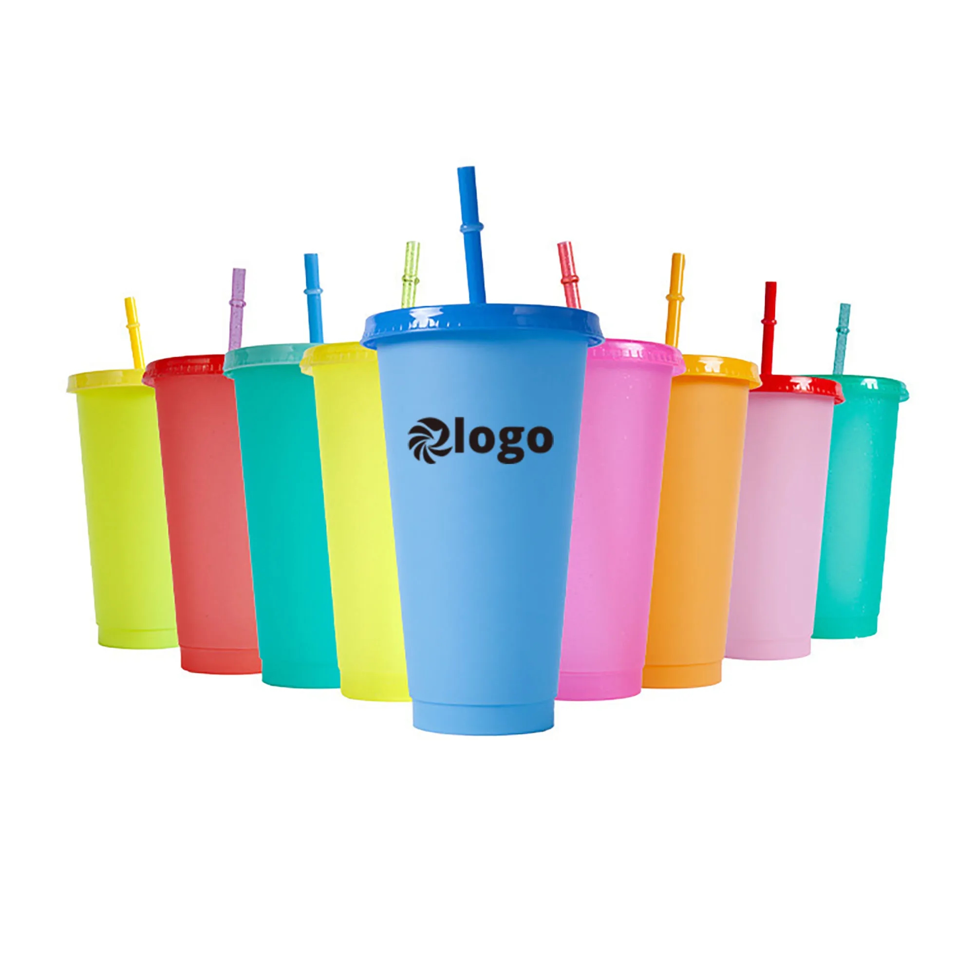 24Oz Reusable PP Cups with Lid and Straw