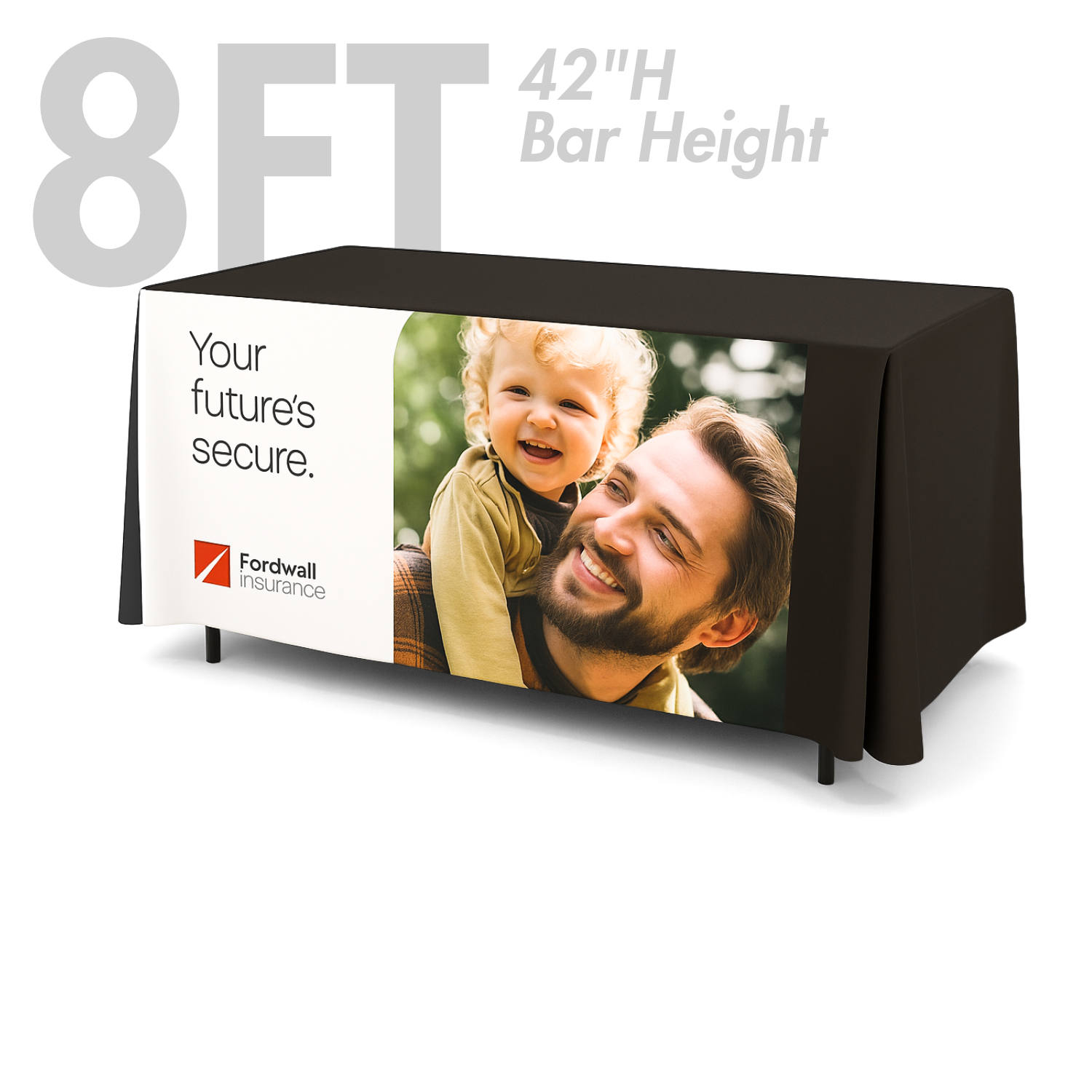 8' Fitted Table Cover, Front Panel Print (Bar Height, 42") 3