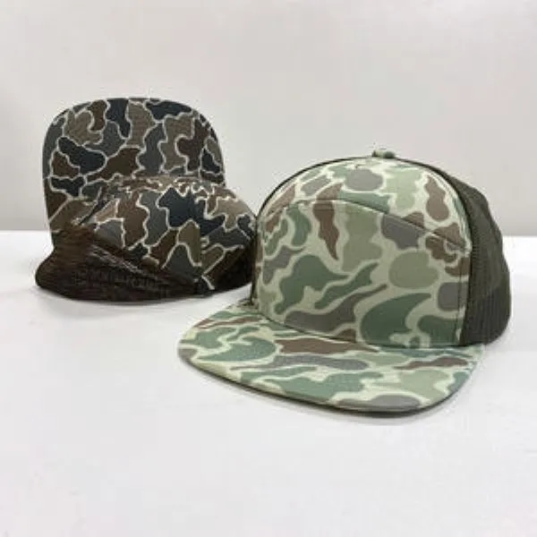 7 Panel Richardson Style Flat Brim Mesh Trucker Hat 1