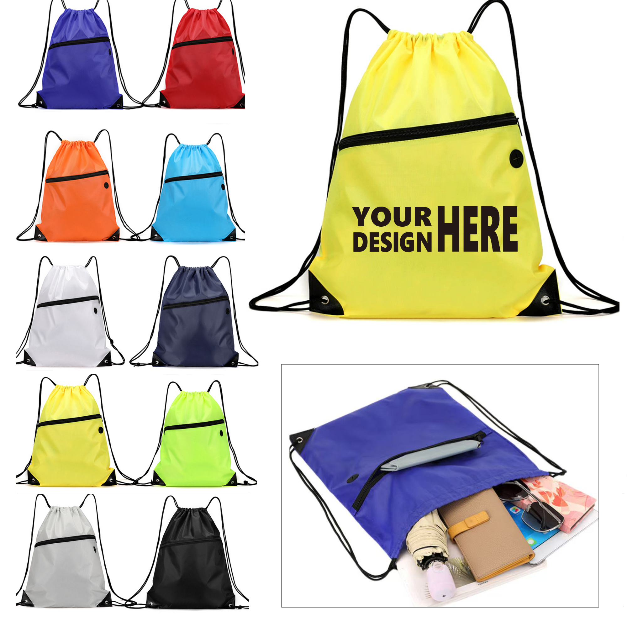 Drawstring Backpack w/ Zipper 2