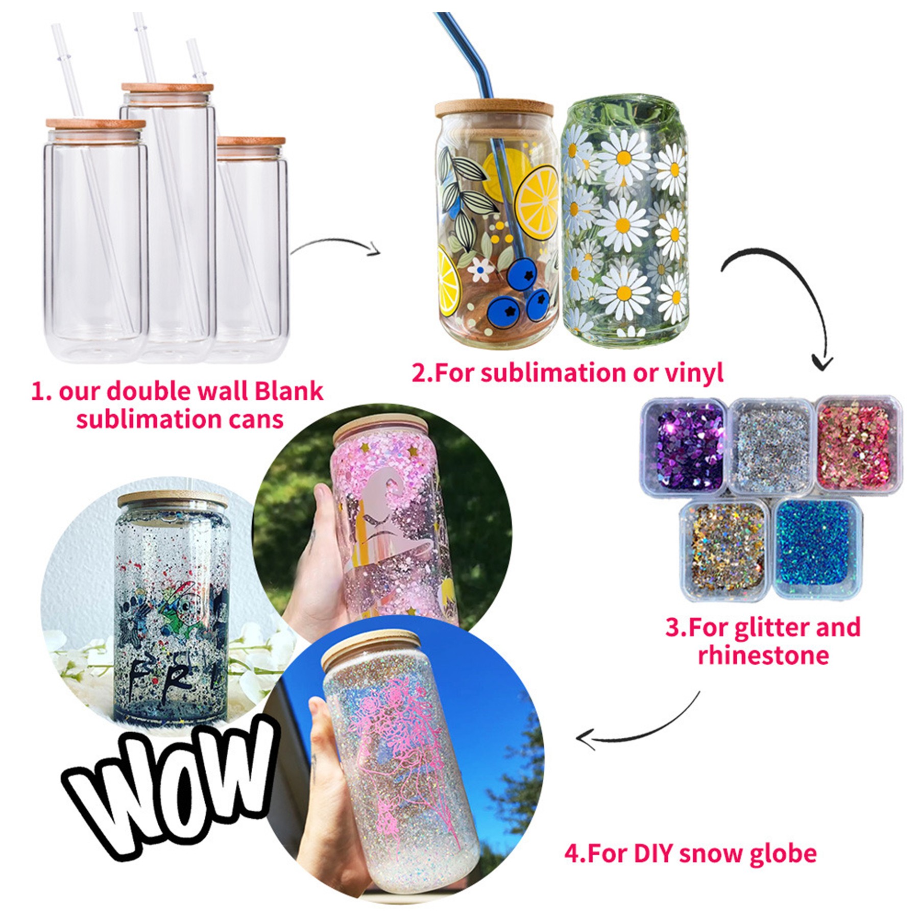 12 Oz Double-Wall Drinking Glass Jar W/ Lid And Straw 4