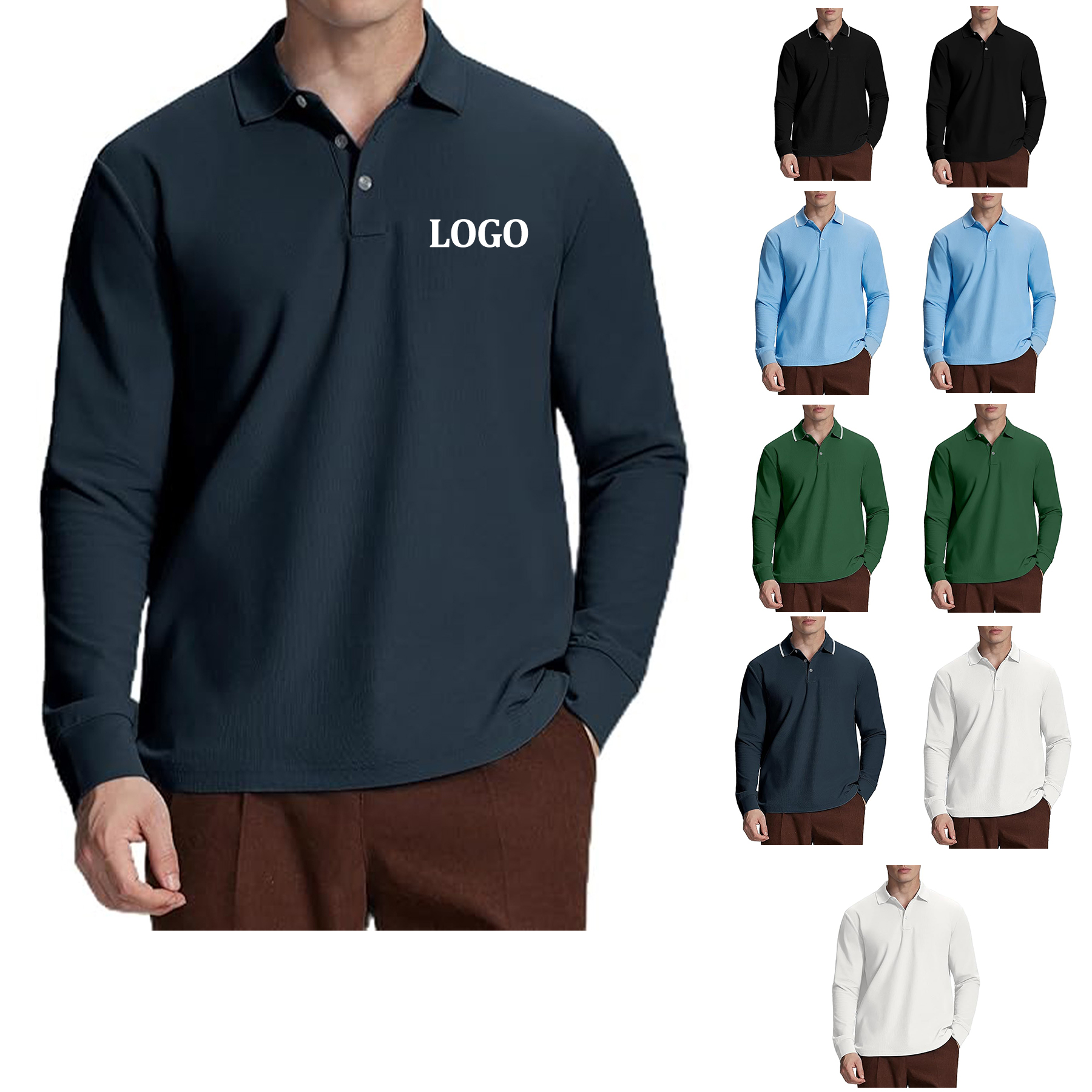 Classic Business Casual Long Sleeved Polo Shirt 5
