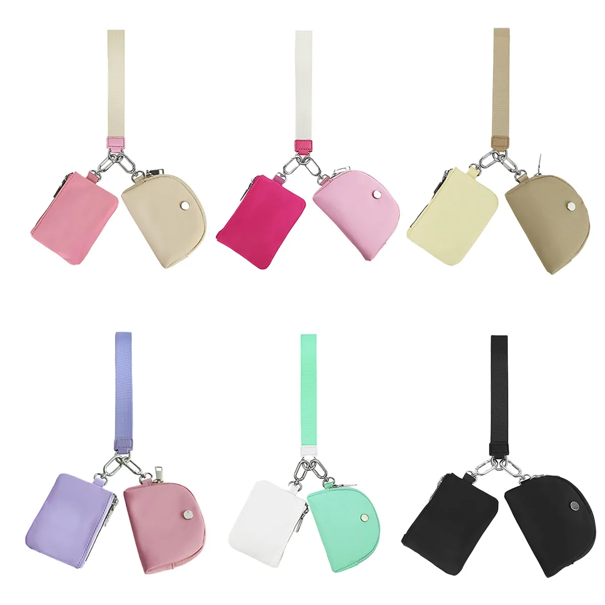 Women Mini Zip Around Wristlet Dual Pouch Wallets Coin Purse 2
