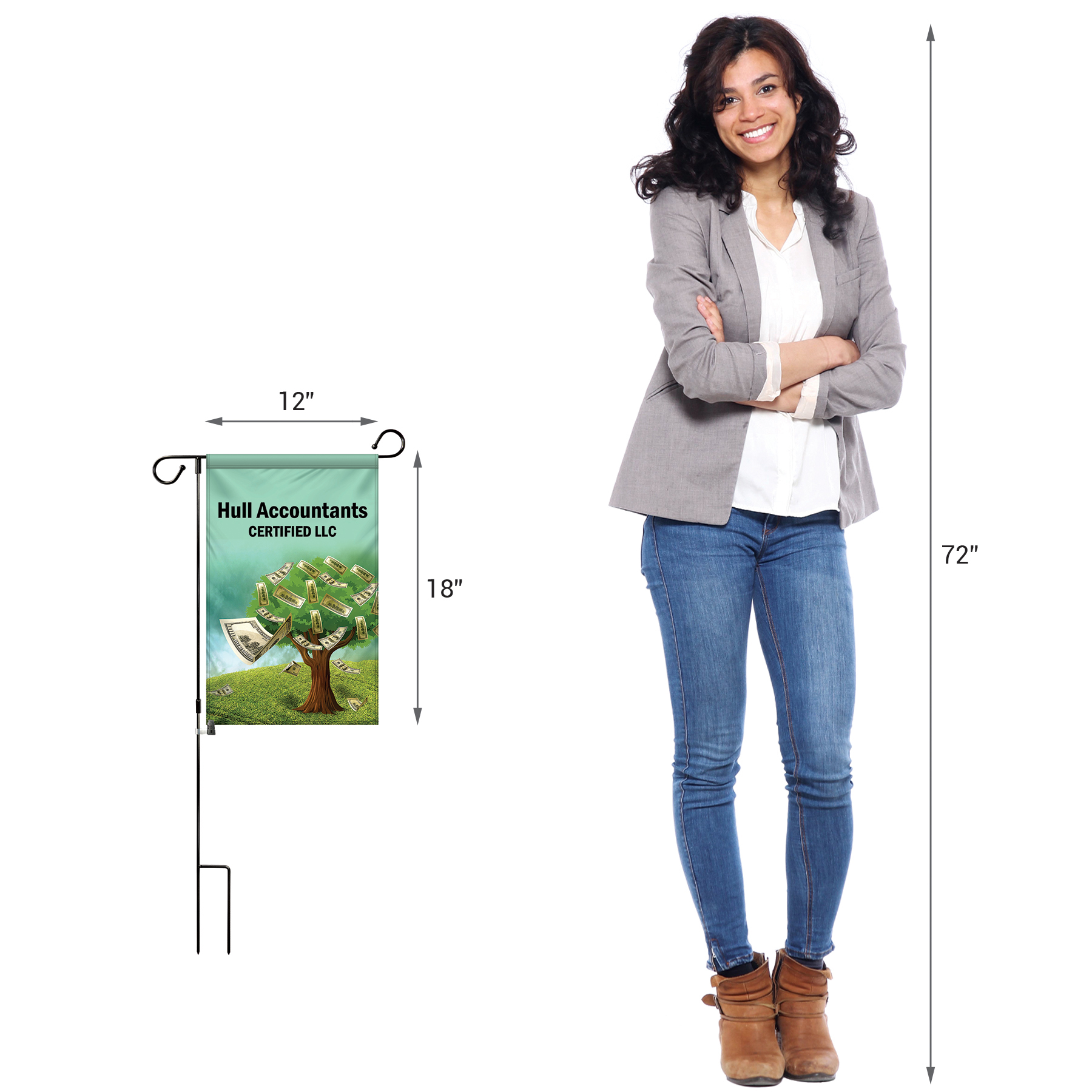12" x 18" Custom Double Sided Garden Banner with Hardware 14