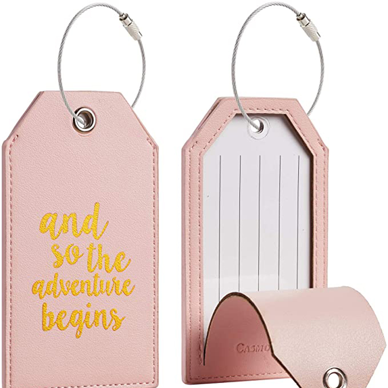 PU Leather Luggage Tags w/Full Back Privacy Cover Steel Loops 4