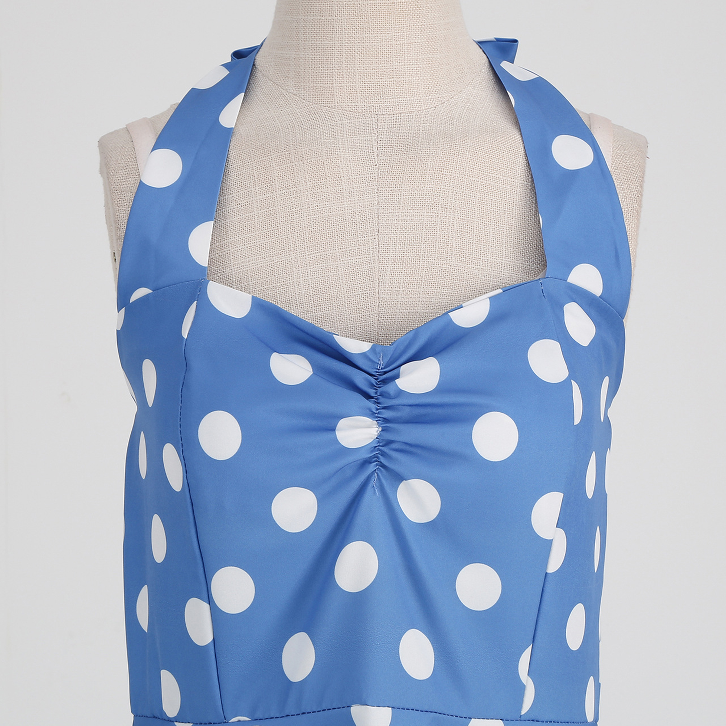 Polyester Retro Polka Dot Strapless Dress 7