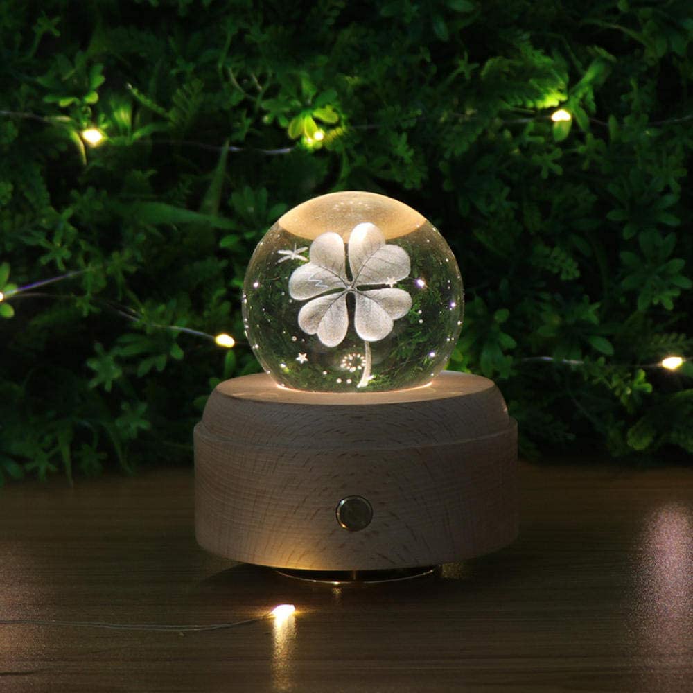 3D LED Night Light And Crystal Ball Music Box With Wooden Base 16