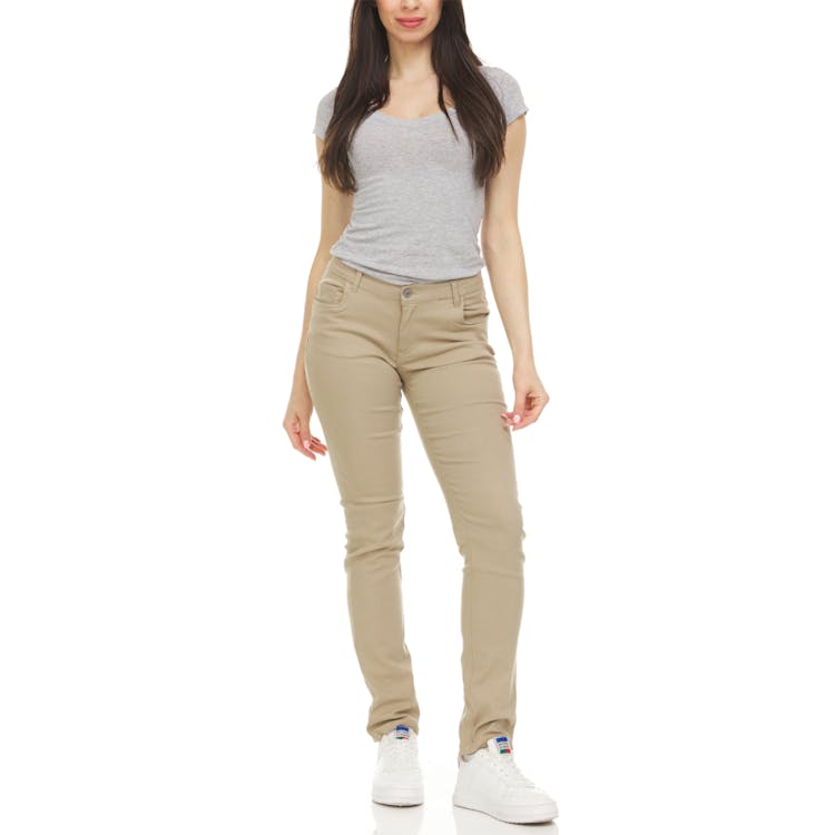 Junior Girls' Super Stretch Pants - Khaki Skinny Leg Size 5/6 2