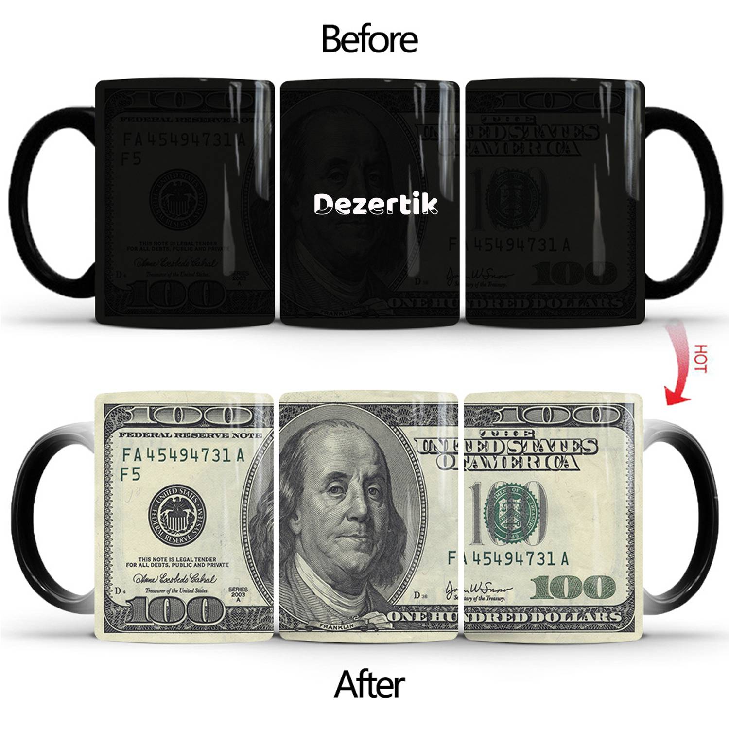 11.8oz Thermal Dollar Design Color Changing Ceramic Mug