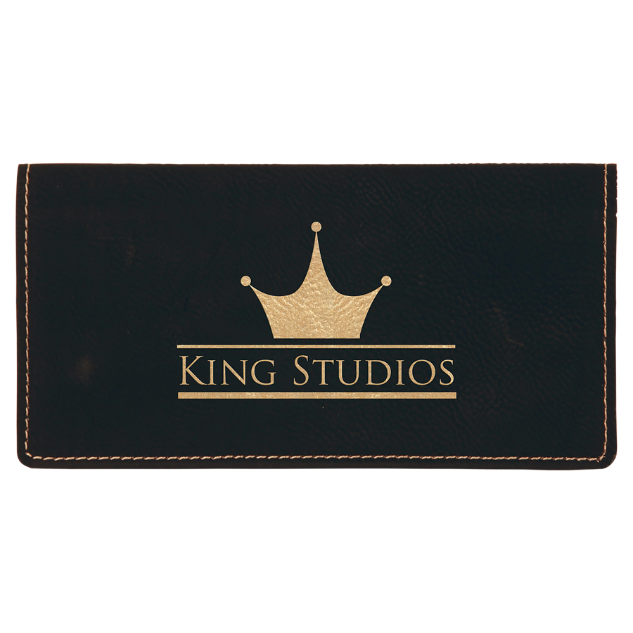 6 3/4" x 3 1/2" Black/Gold Leatherette Checkbook Cover 2