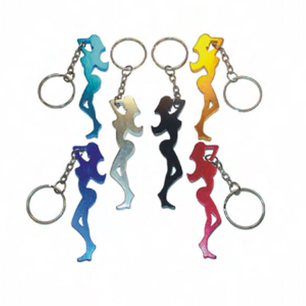 Fine figure of a woman shape bottle opener with key chain.
