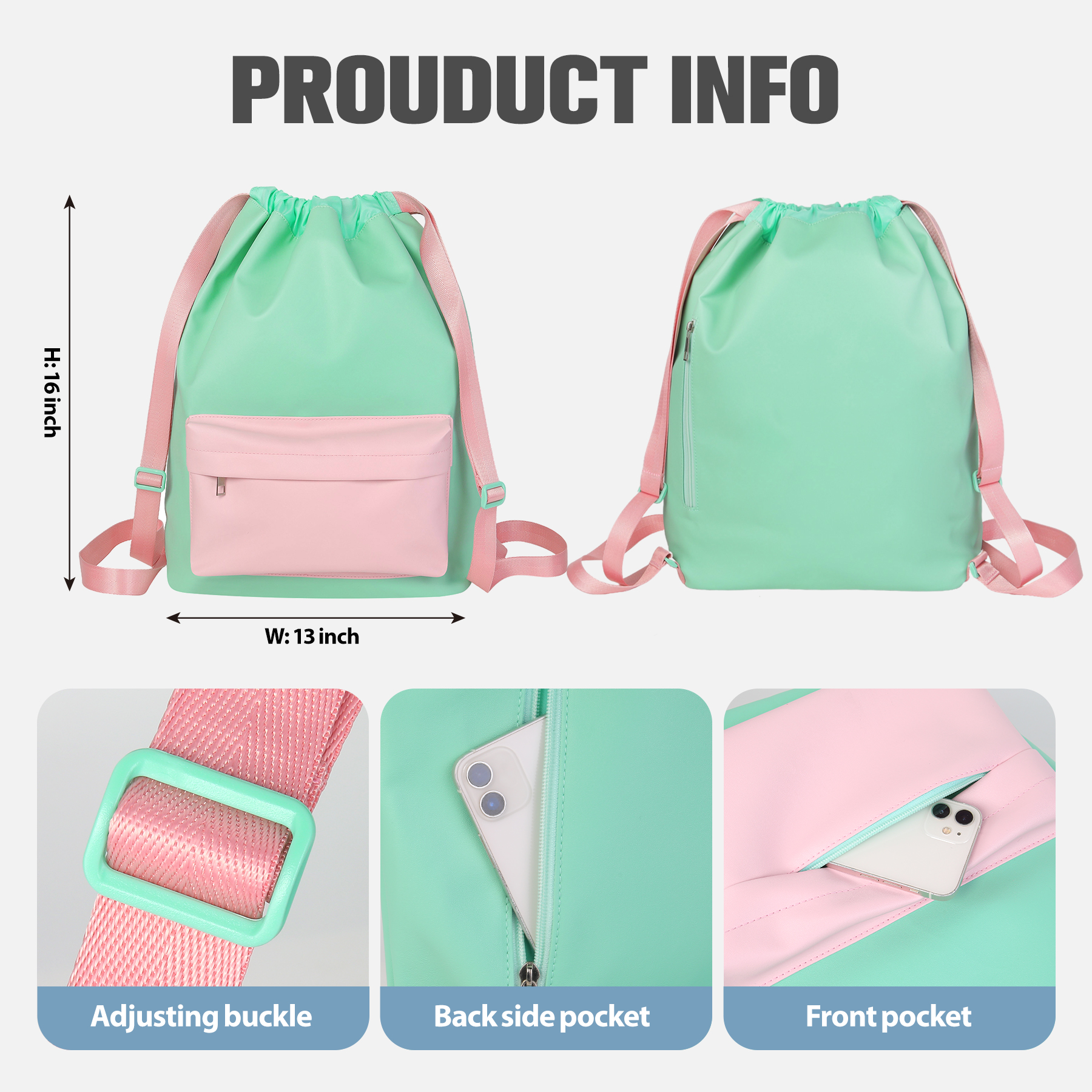 Functional Leather Drawstring Backpack 6