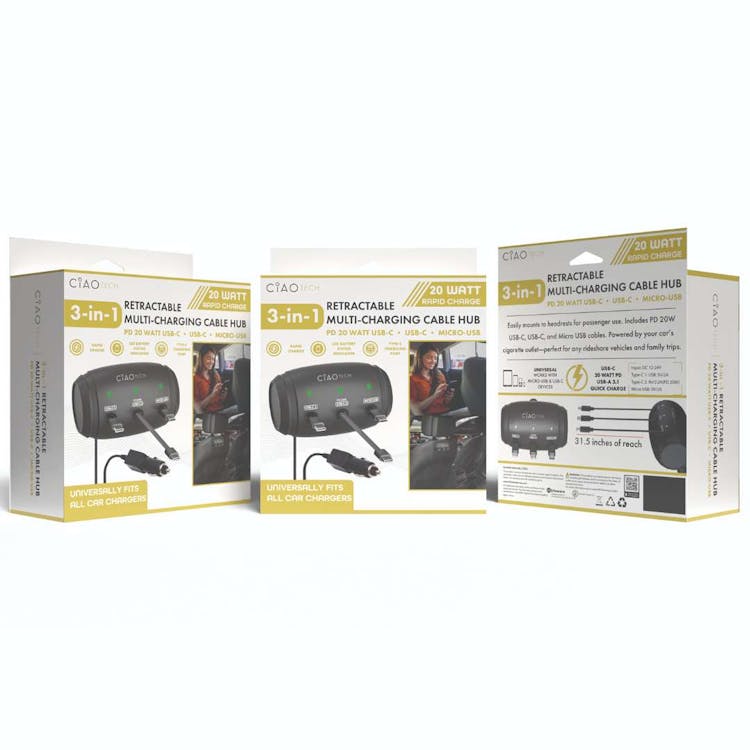 3 In 1 Car Charger - Multi Retractable 2