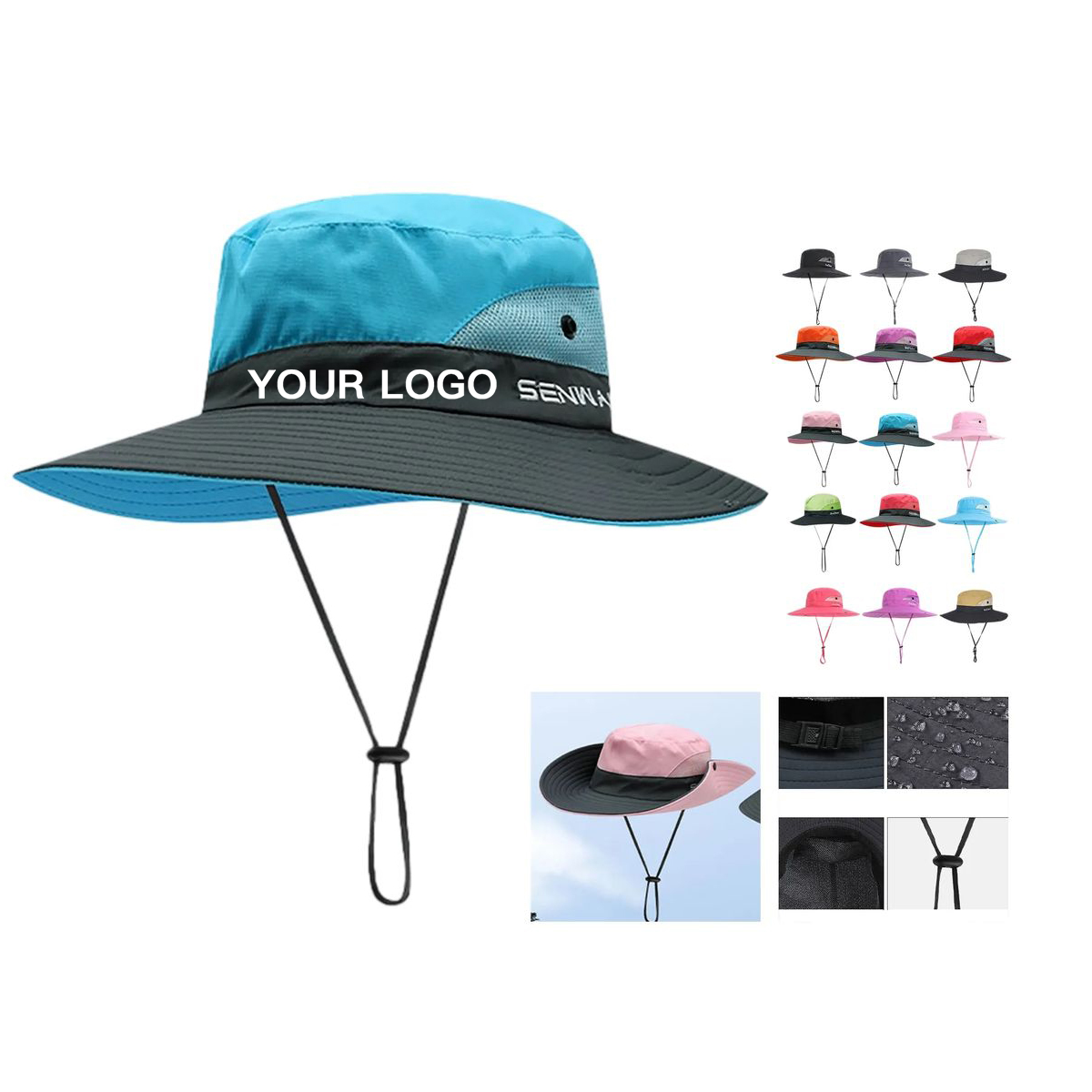 Polyester Sun Hat with Adjustable Strap and Ponytail Hole 3