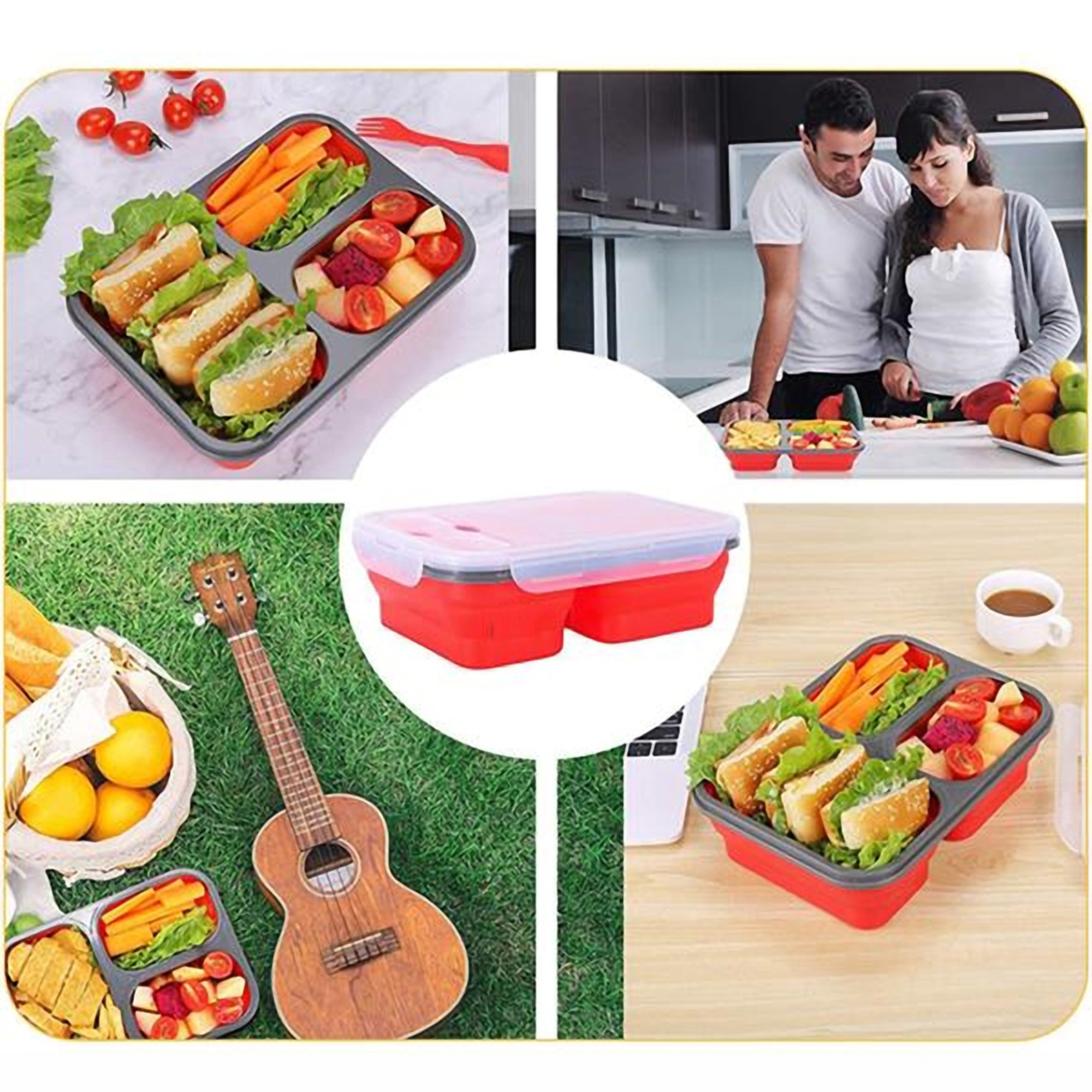 3 Compartment Foldable Silicone Lunch Box 6