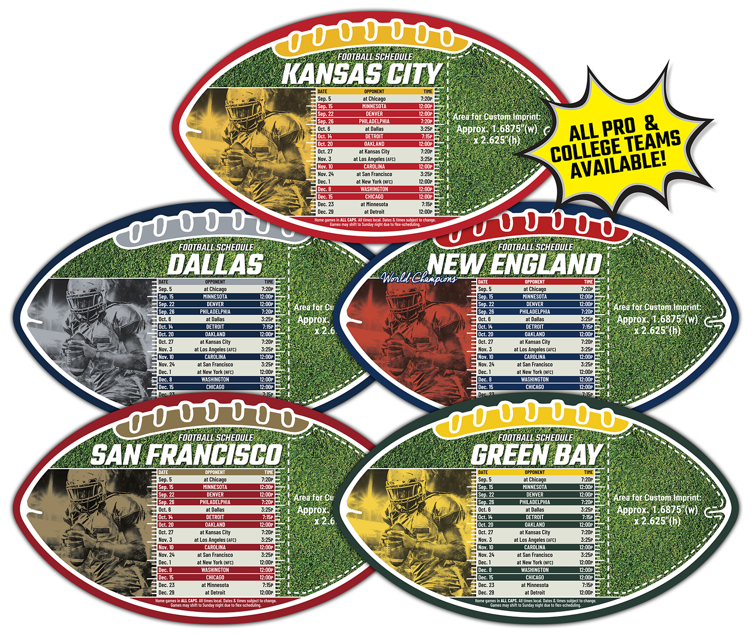 Magnet Sport Schedules - Football Shape (7x4) - 20 mil. 1