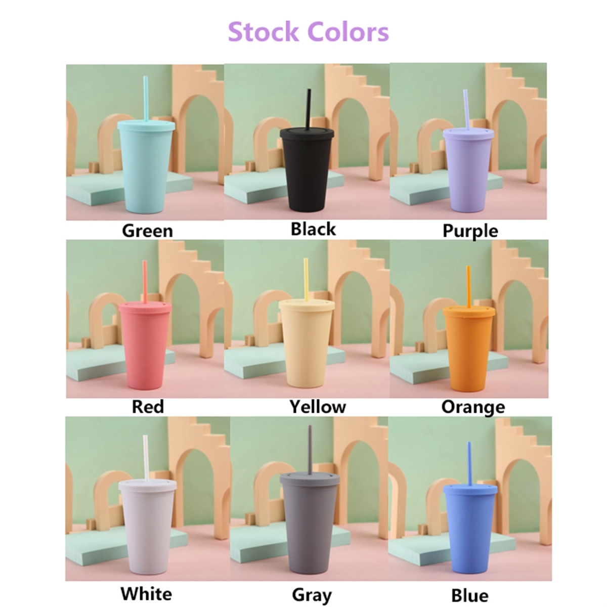 16Oz Colored Acrylic Cups With Lids And Straws 3