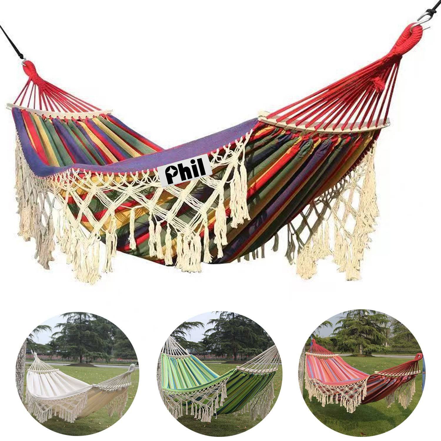 Outdoor Fringe Hammock - Anti-Roll Heavy Canvas Swing 2