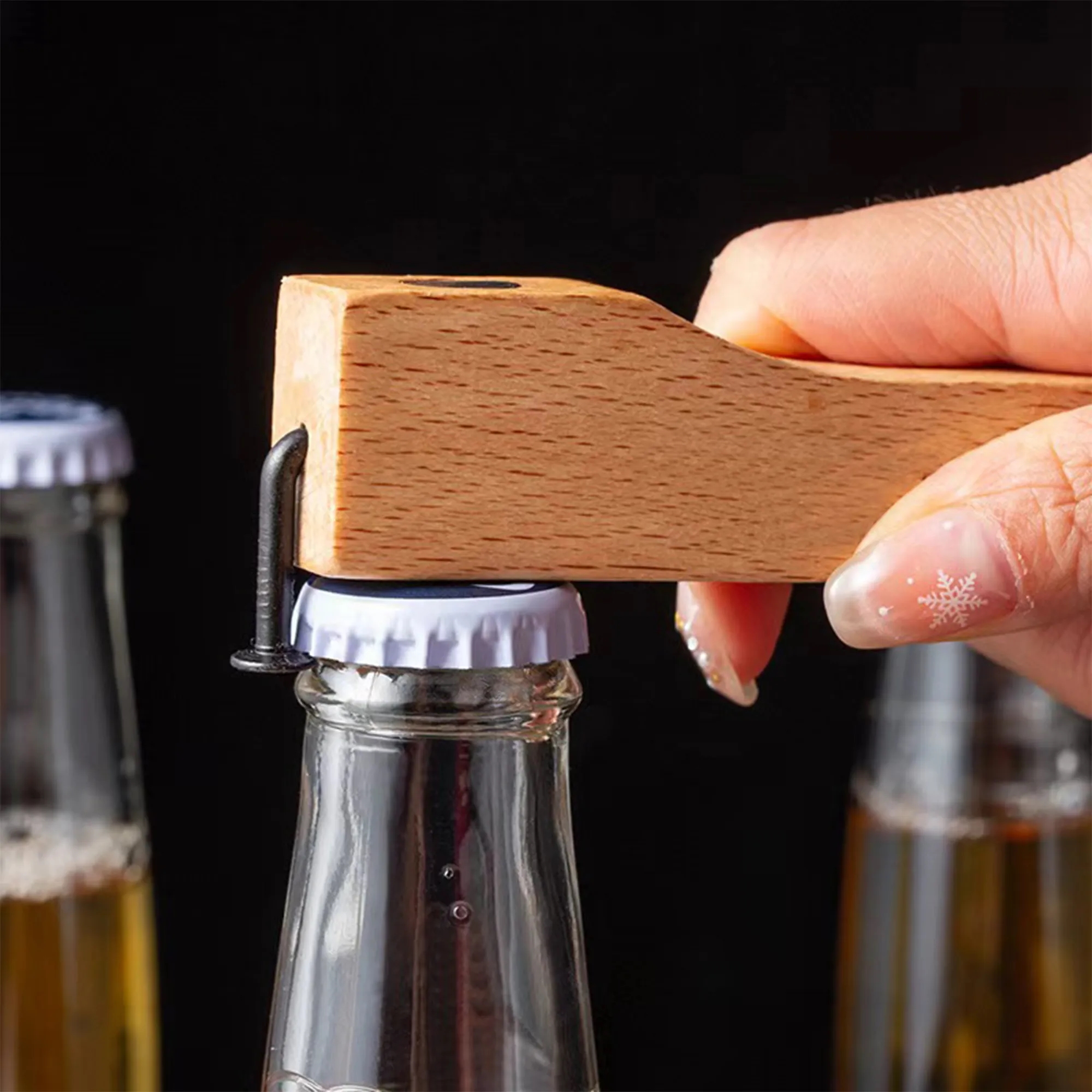 Creative Solid Wood Nail Bottle Opener Can Be Customized 1