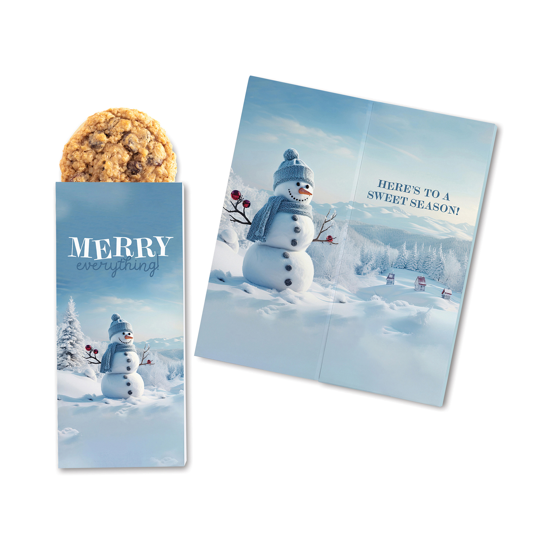 One Color Foil-Stamped Stock Snowman Sweeter Cards with Oatmeal Raisin Cookies 2