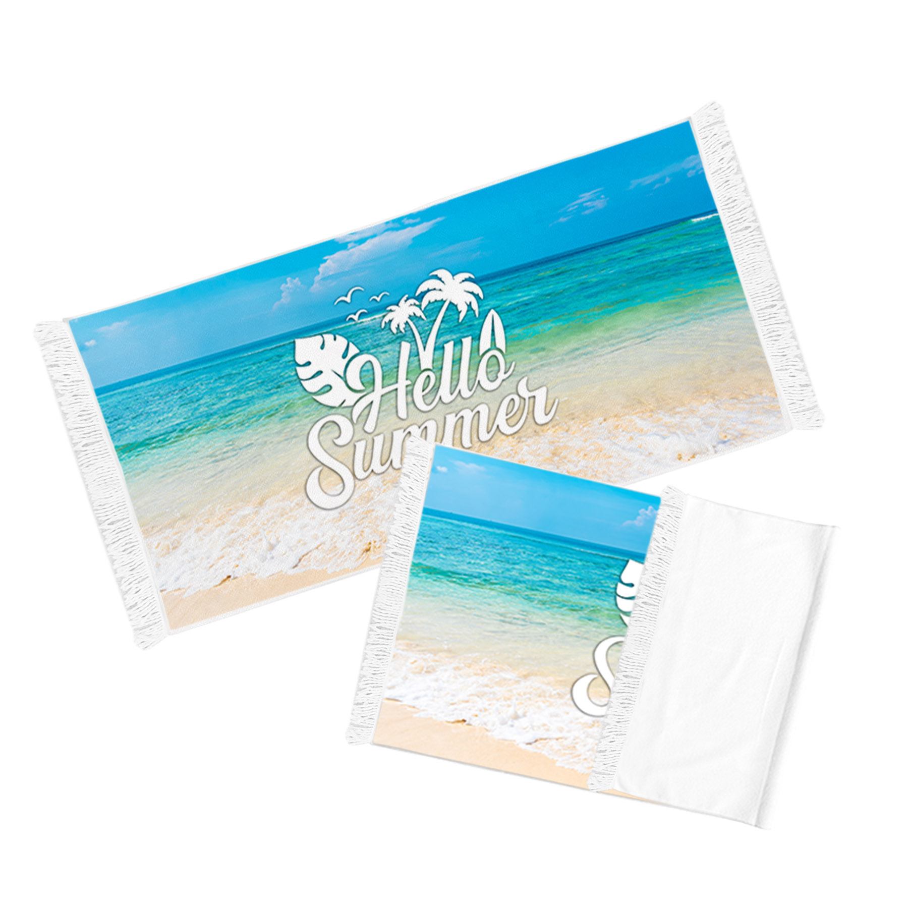 Free Shipping Full Color 250gsm Microfiber Beach Towel w/ tassel - 55 x 28 4