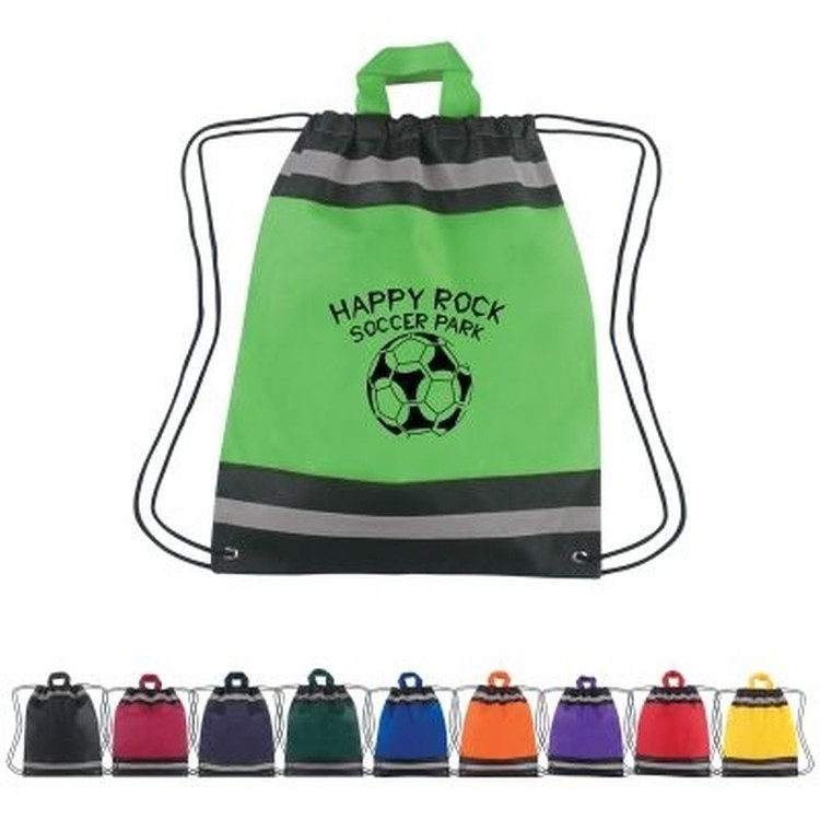 210D Nylon Drawstring Backpack w/ Horizontal Reflective Stripes (14"x17") 2