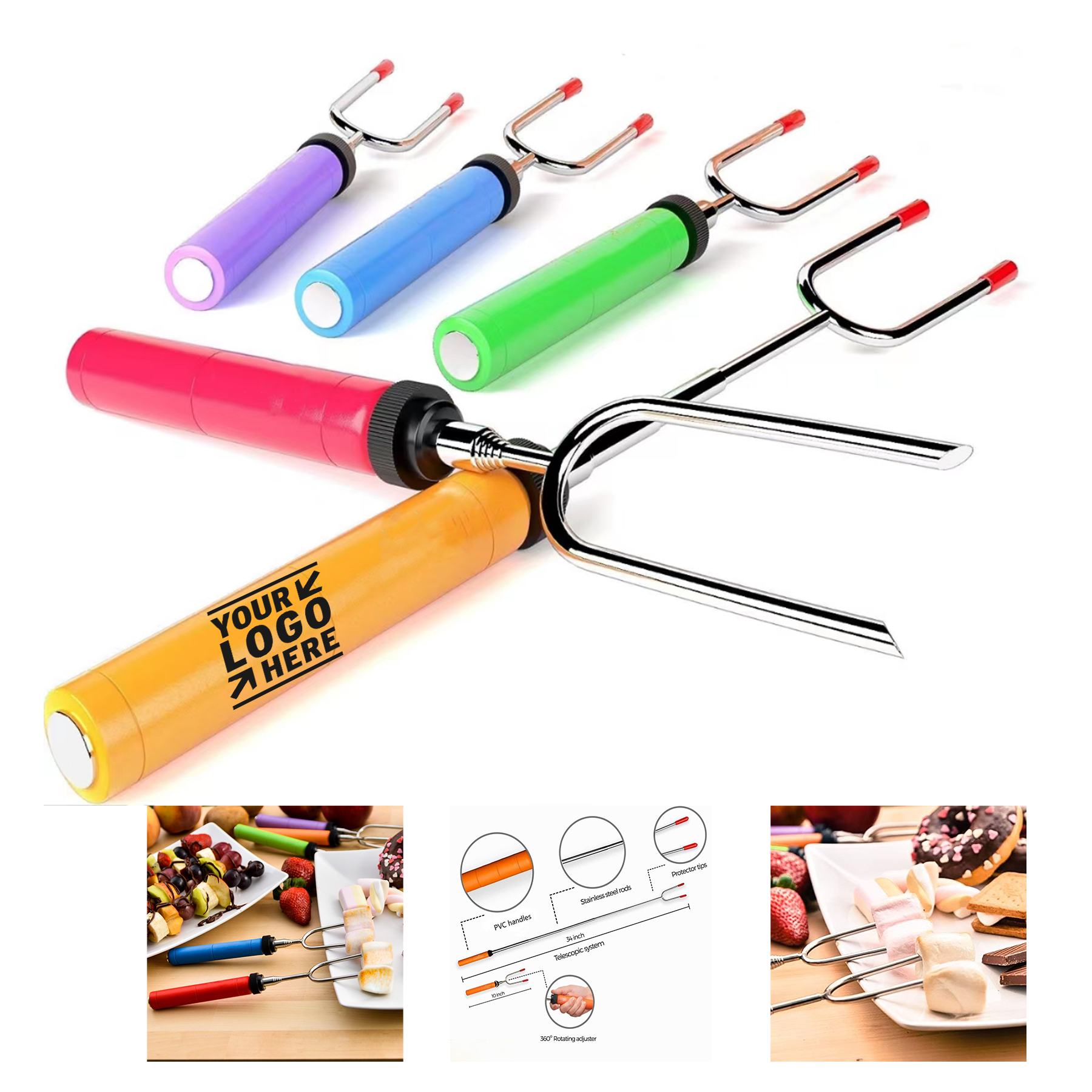 Camping Marshmallow Roasting Sticks Forks Kit Telescoping Stainless Steel Cookware Set