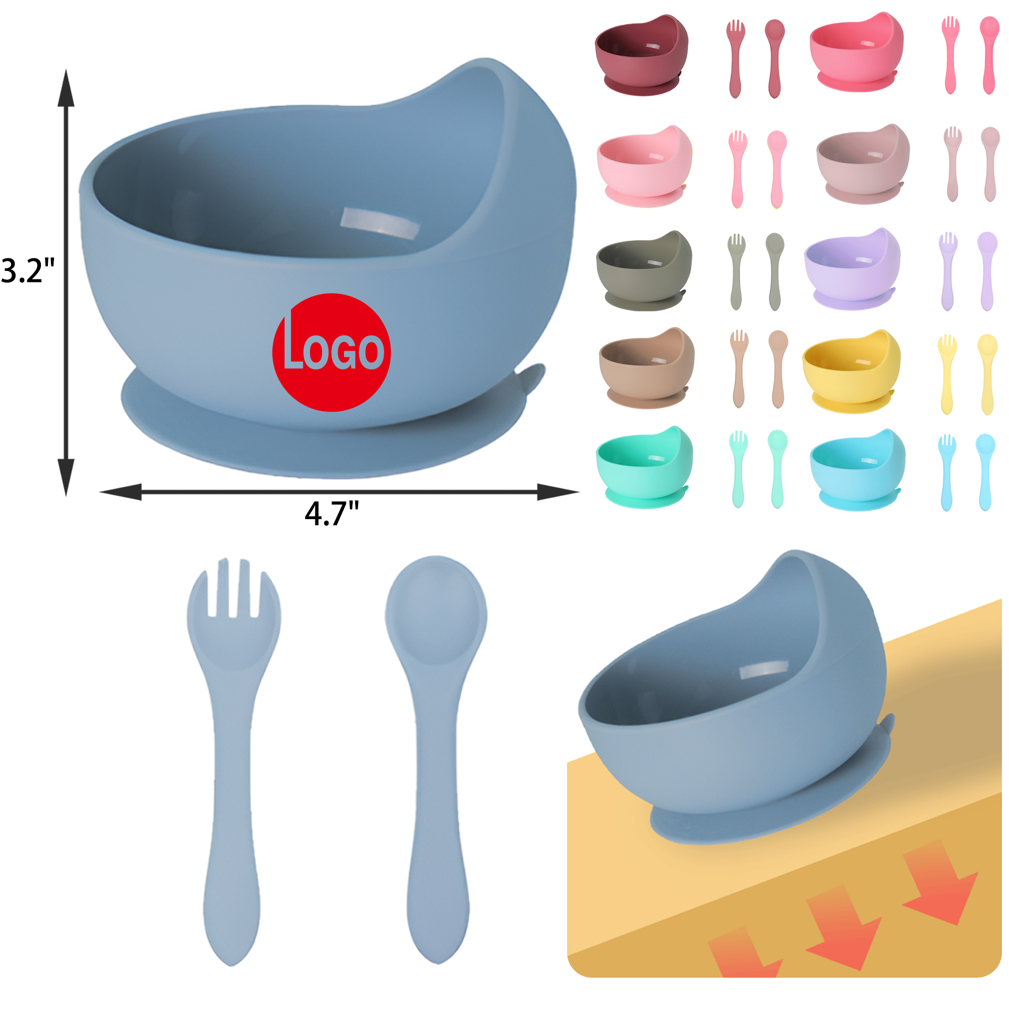 Colorful Toddler Suction Cup Silicone Bowl Set 2
