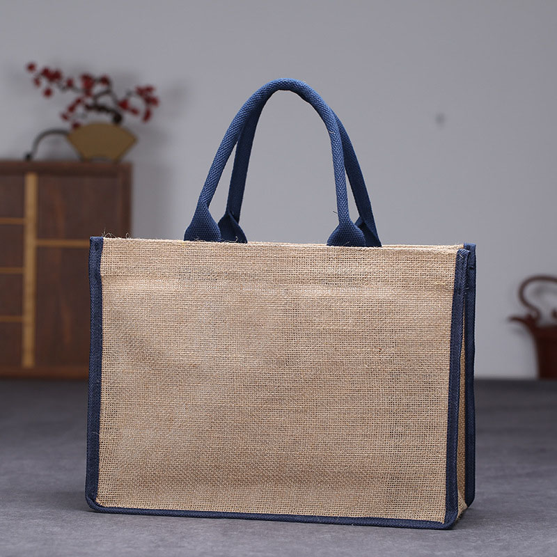 Natural Burlap Reusable Jute Beach Bag w/ Full Gusset ----11.81"x4.72"x10.24" 4