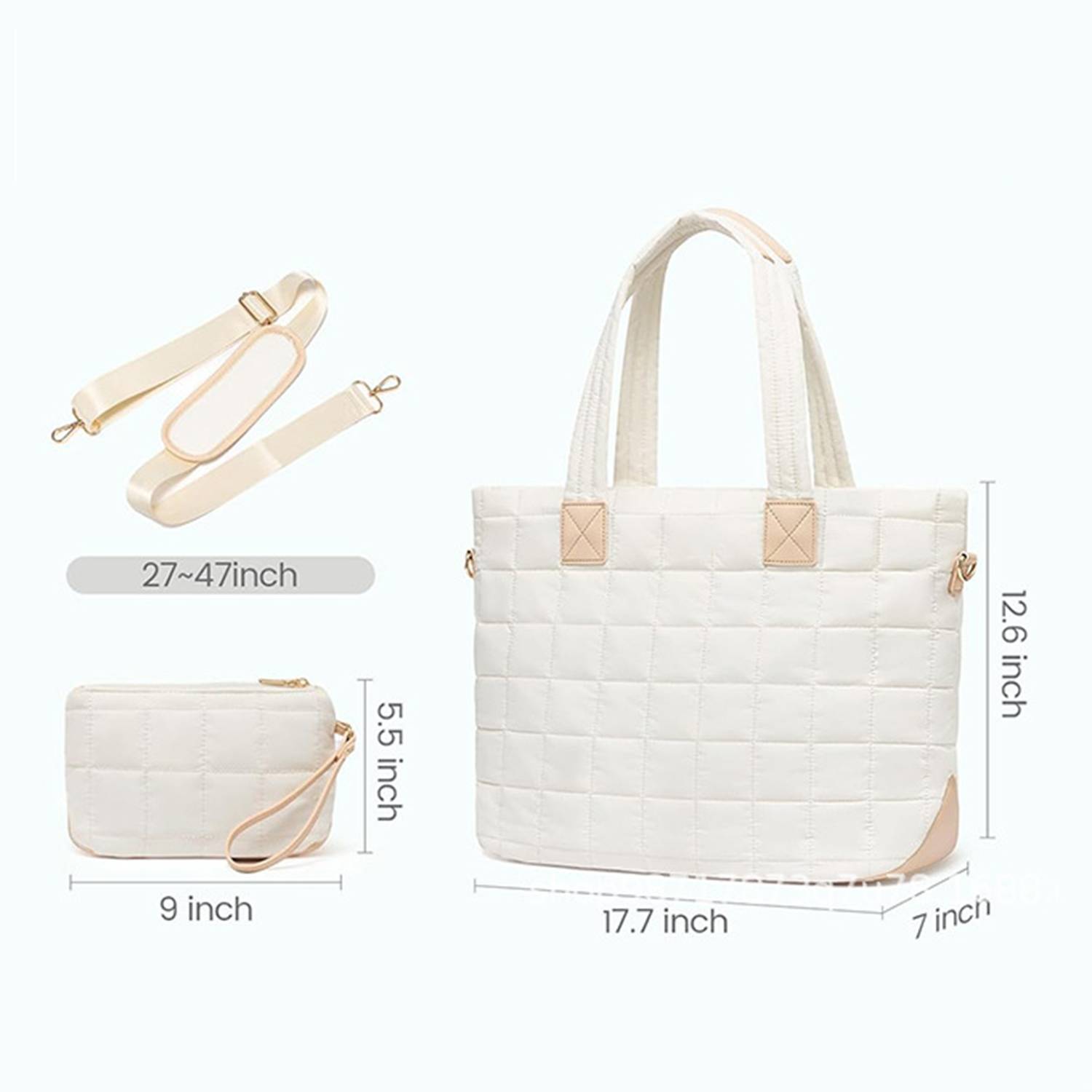 Quilted Nylon Crossbody Tote Bag w/ Mini Pouch 6
