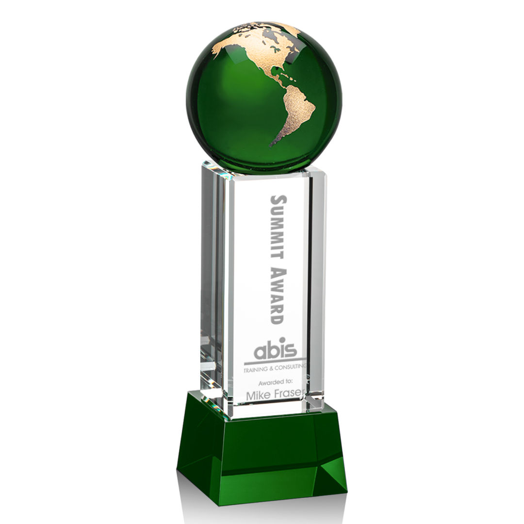 Luz Globe Award on Base - Green/Gold 8