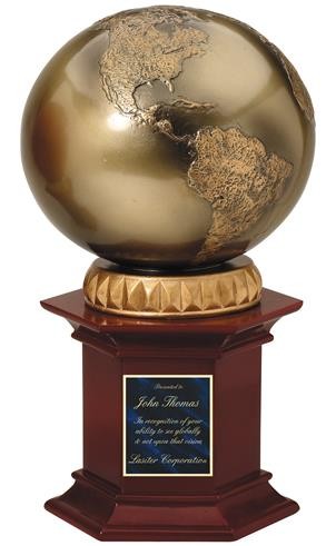 World Globe resting on a rosewood stained resin pedestal. 1